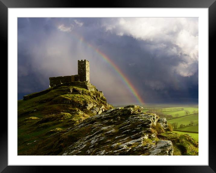 Brentor Rainbow Framed Mounted Print by David Neighbour