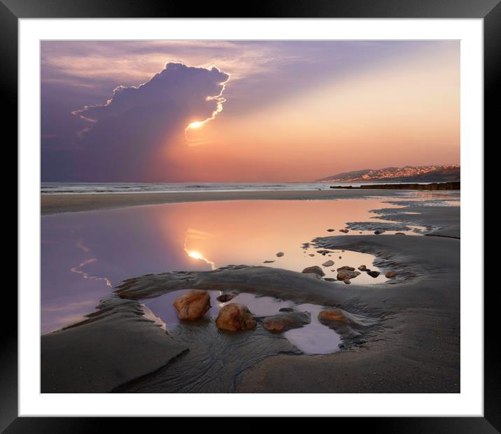 Charmouth Reflections Framed Mounted Print by David Neighbour