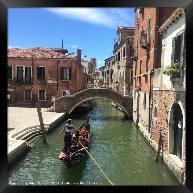 Venice Gondola by Bridge, Italy Framed Print by Ailsa Darragh