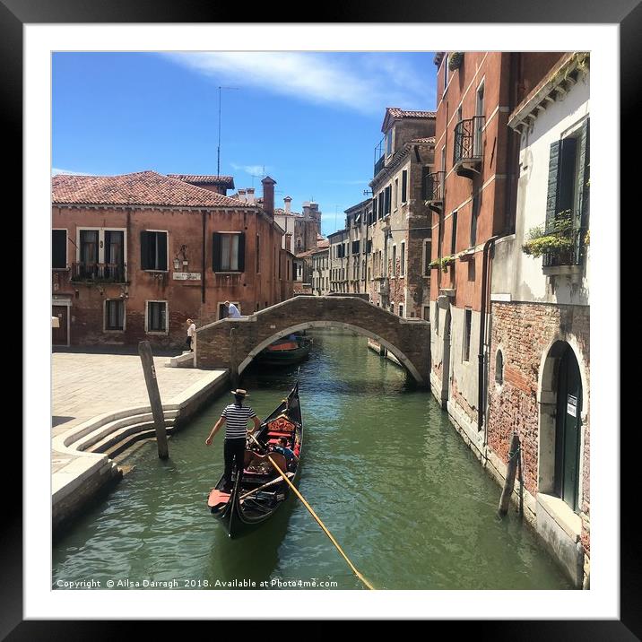 Venice Gondola by Bridge, Italy Framed Mounted Print by Ailsa Darragh