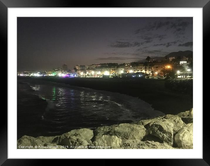 La Carihuela, Torremolinos by night Framed Mounted Print by Ailsa Darragh