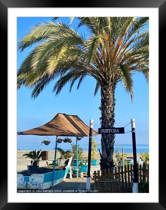 Torre Del Mar Restaurant on the beach  Framed Mounted Print by Ailsa Darragh