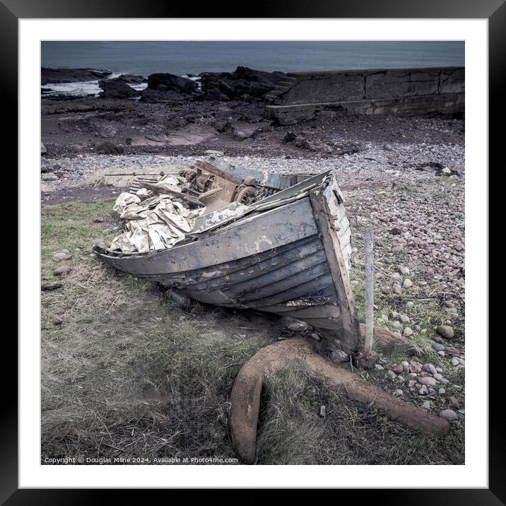 Wrecked boat, Auchmithie Framed Mounted Print by Douglas Milne