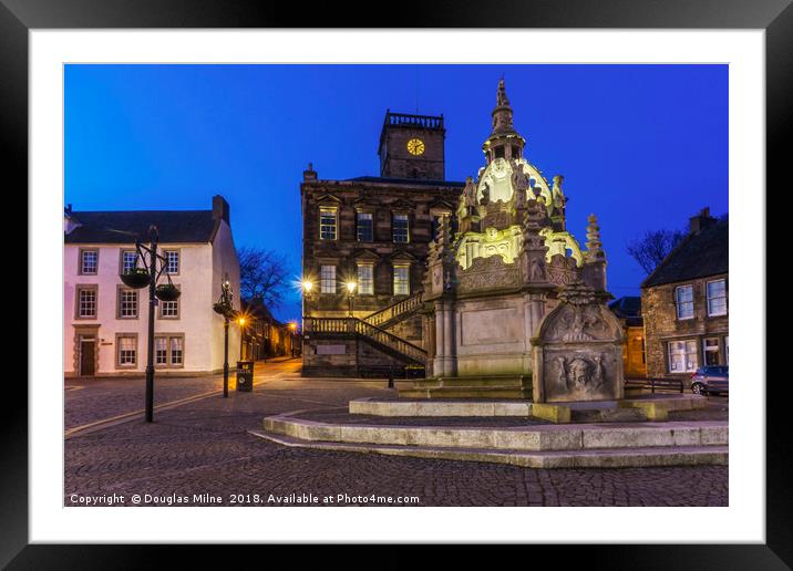 Linlithgow Cross and Town House by Night Framed Mounted Print by Douglas Milne