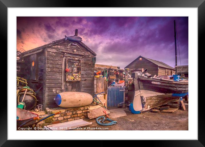Sheds, Pettycur Bay Framed Mounted Print by Douglas Milne