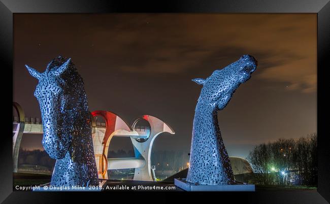 Kelpies Maquettes and the Falkirk Wheel Framed Print by Douglas Milne