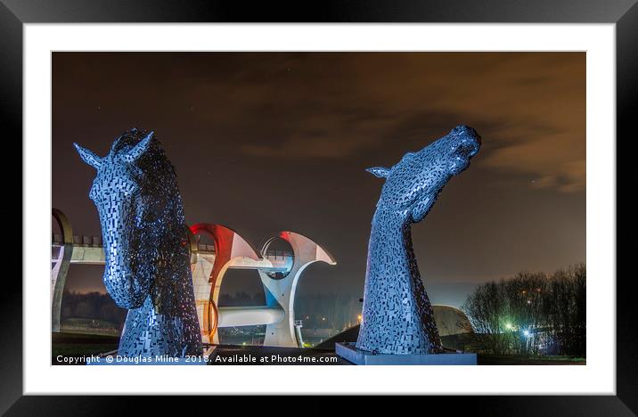 Kelpies Maquettes and the Falkirk Wheel Framed Mounted Print by Douglas Milne