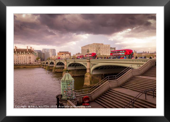 London Buses on Westminster Bridge Framed Mounted Print by PAUL WILSON
