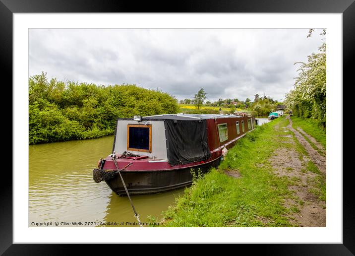 Narrow boat on the Grand Union Canal Framed Mounted Print by Clive Wells