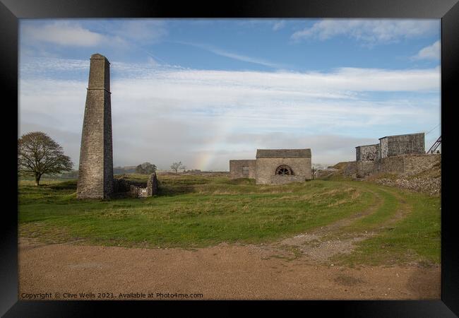 Rainbow over Magpie Mine in Derbyshire Framed Print by Clive Wells