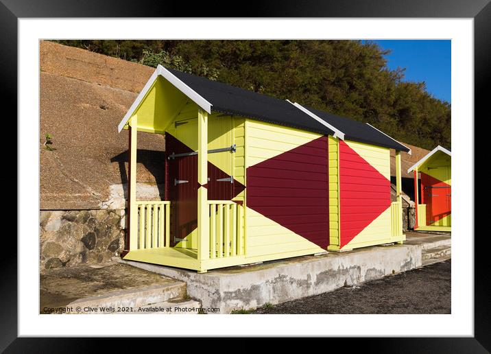 Others Beach huts at Folkestone Framed Mounted Print by Clive Wells