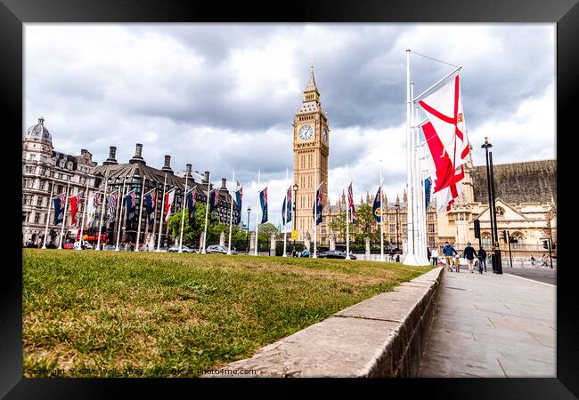 Flags and Big Ben Framed Print by Clive Wells