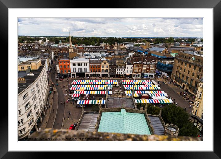 Cambridge market place from above Framed Mounted Print by Clive Wells