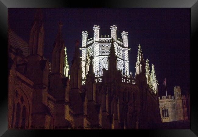 Octagon Tower of Ely Catherdral at night Framed Print by Clive Wells
