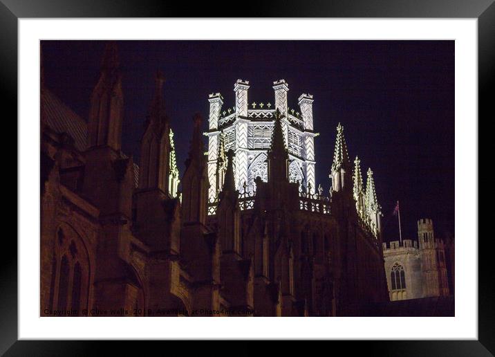 Octagon Tower of Ely Catherdral at night Framed Mounted Print by Clive Wells