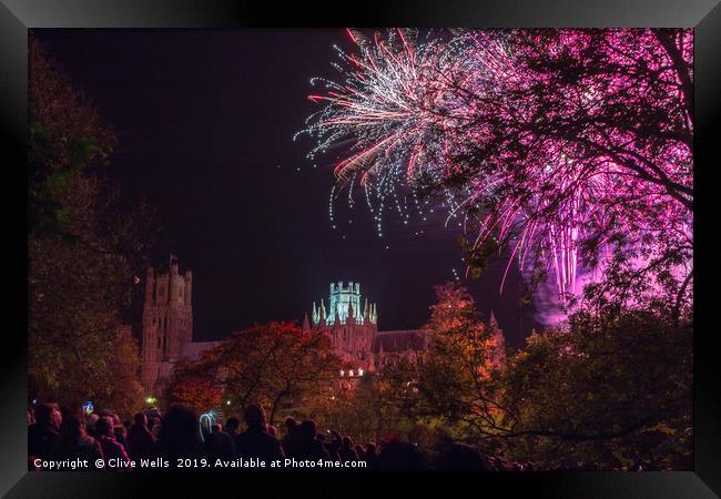 Fireworks over Ely Cathederal Framed Print by Clive Wells