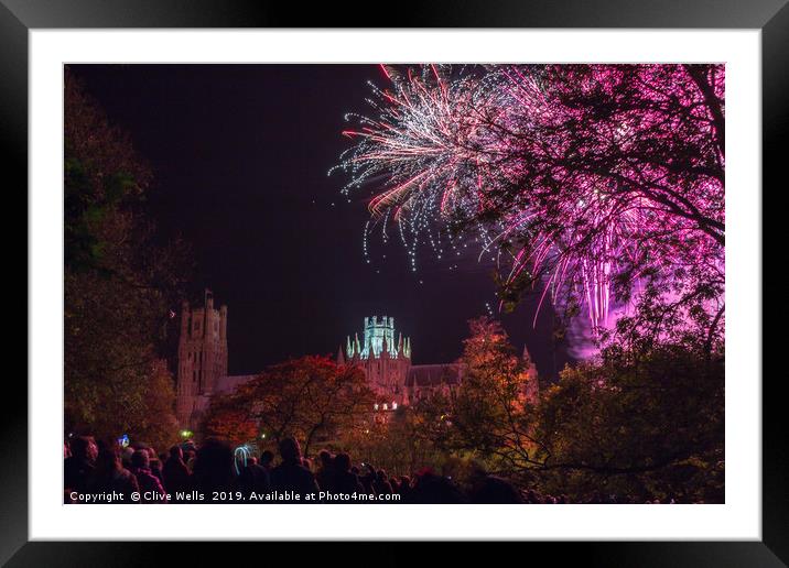 Fireworks over Ely Cathederal Framed Mounted Print by Clive Wells