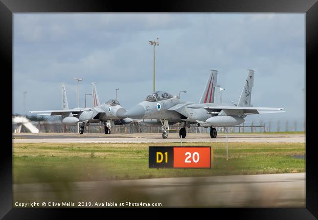 Pair of Isreali F-15I`s  on taxi at RAF Waddington Framed Print by Clive Wells