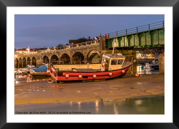 Folkestone harbour view at night Framed Mounted Print by Clive Wells
