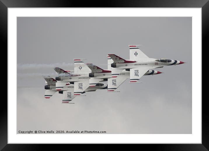 Thunderbirds in a four ship in formation at RIAT Framed Mounted Print by Clive Wells