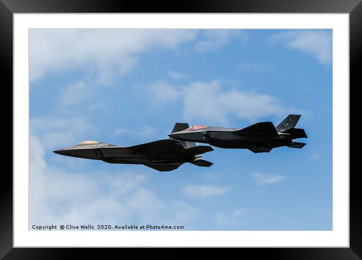F-22A Raptor & F-35A Lightning II at rAF Fairford Framed Mounted Print by Clive Wells