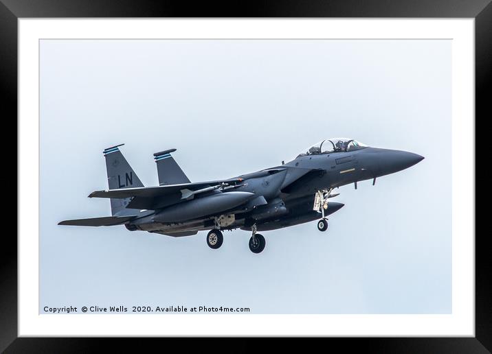 F-15E Strike Eagle on approach at RAF Lakenheath Framed Mounted Print by Clive Wells