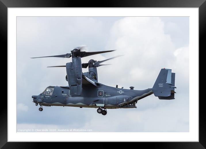 Bell Boeing CV-22B Osprey in the hover seen at the Framed Mounted Print by Clive Wells