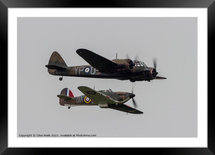 Bristol Blenheim Mk.1 with Hawker Hurricane. Framed Mounted Print by Clive Wells