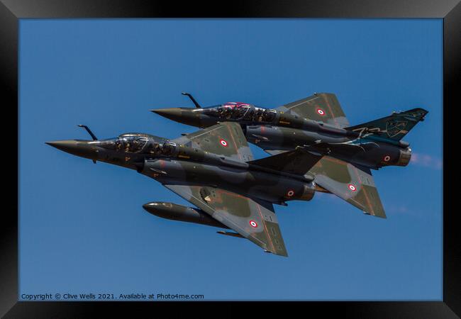 Couteau Delta, 2 x Mirage 2000D`s of the French Air Force. Framed Print by Clive Wells