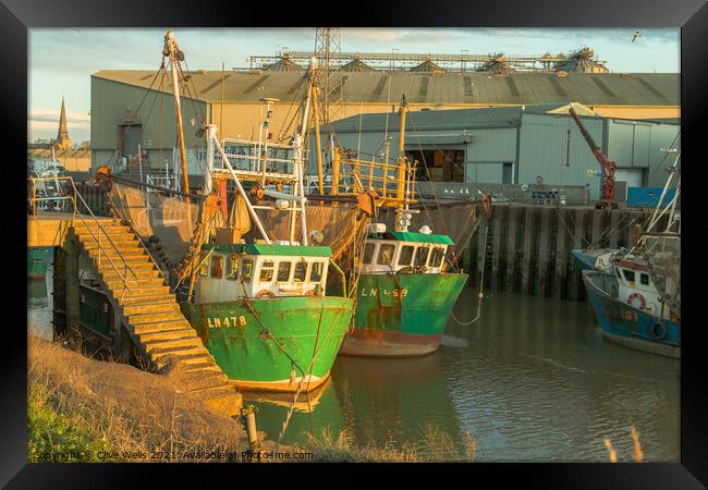 Fishing boats at low tide Framed Print by Clive Wells