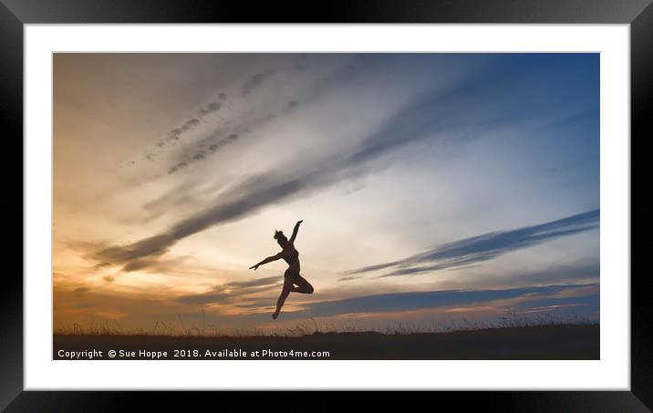 Jumping for joy at sunrise Framed Mounted Print by Sue Hoppe