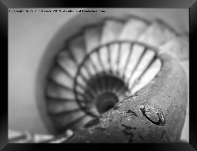 Old spiral staircase in black and white Framed Print by Valerio Rosati