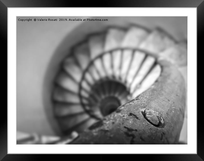 Old spiral staircase in black and white Framed Mounted Print by Valerio Rosati