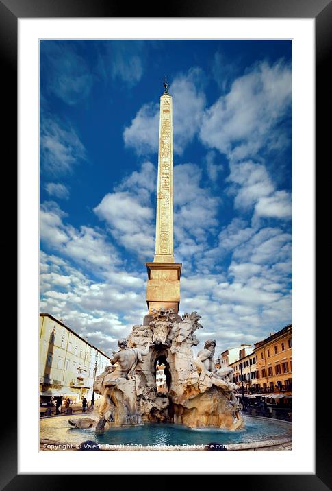 the fountain of the four rivers designed by Bernini in the center of Piazza Navona in Rome Framed Mounted Print by Valerio Rosati