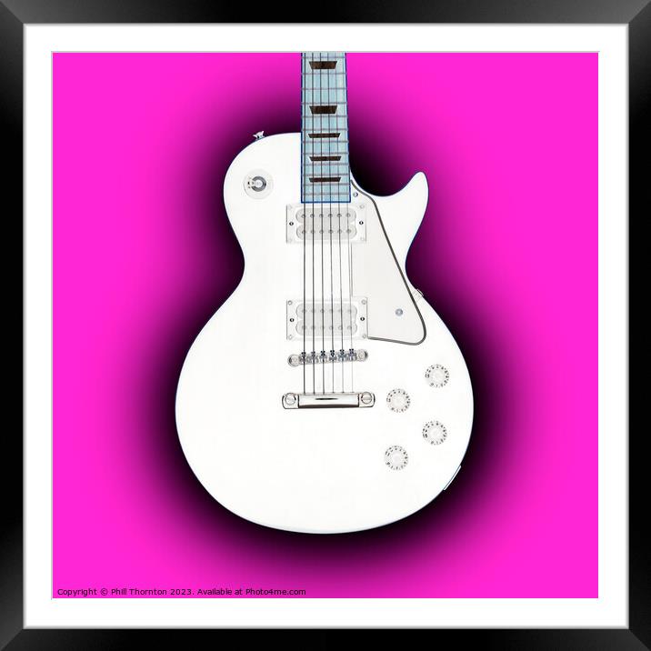 Pink Eclipse Inverted  White Guitar Framed Mounted Print by Phill Thornton