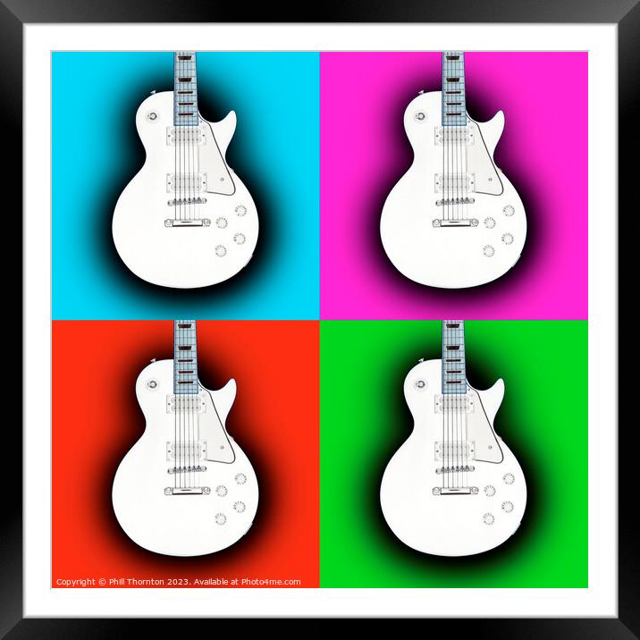 The Electrifying Guitar on a coloured grid Framed Mounted Print by Phill Thornton