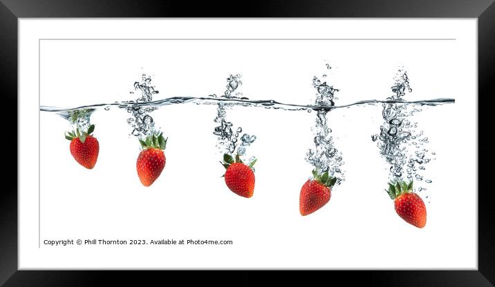 Tempting Red Strawberry Splash Framed Mounted Print by Phill Thornton