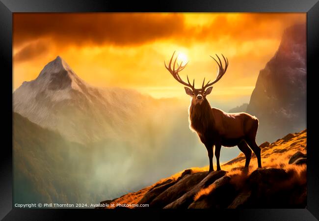 Magnificent highland stag in a scottish mountan range Framed Print by Phill Thornton