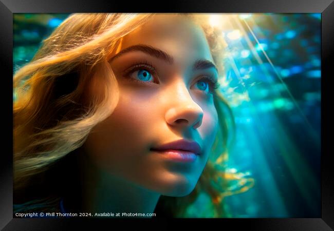 Vibrant portrait of a beautiful blond haired woman underwater Framed Print by Phill Thornton