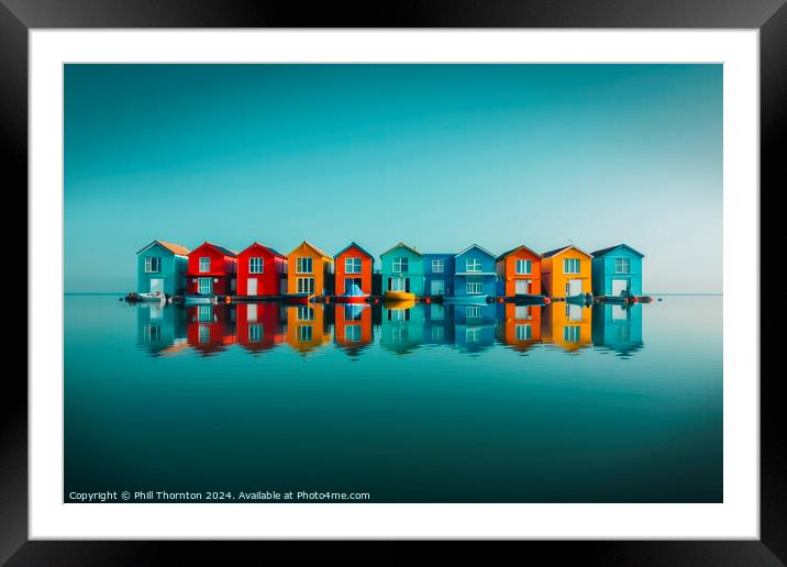 Tranquil seascape featuring a floating island of colourful houses Framed Mounted Print by Phill Thornton