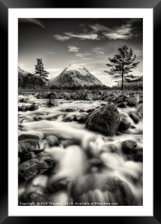 The Alt Fhaolain and Stob na Broige, Glen Etive. Framed Mounted Print by Phill Thornton