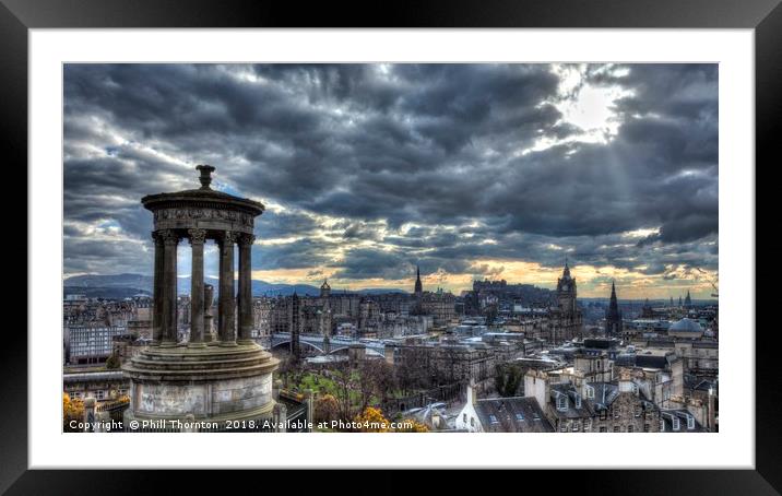 The Edinburgh skyline, and Dugald Stewart Monument Framed Mounted Print by Phill Thornton