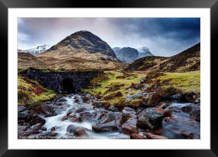 Mountain stream by the The Three Sisters of Glenco Framed Mounted Print by Phill Thornton