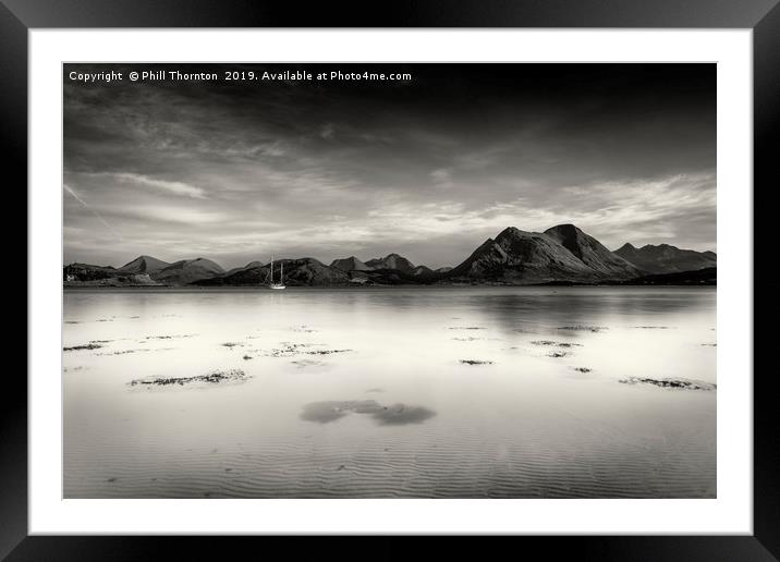 A very still Sound of Raasay and mountains B&W Framed Mounted Print by Phill Thornton