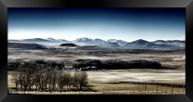 The misty Cairngorm Mountains from the Snow Road Framed Print by Phill Thornton