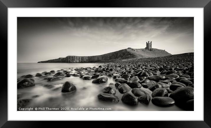 Dunstanburgh Castle B&W. Framed Mounted Print by Phill Thornton
