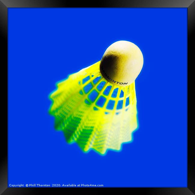 Abstract view of a badminton shuttlecock on blue Framed Print by Phill Thornton