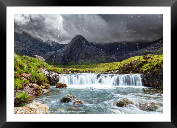 Spring lightning storm at the Fairy Pools. Framed Mounted Print by Phill Thornton
