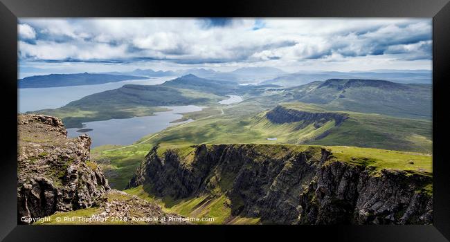 View south from the summit of the Storr, Skye. Framed Print by Phill Thornton