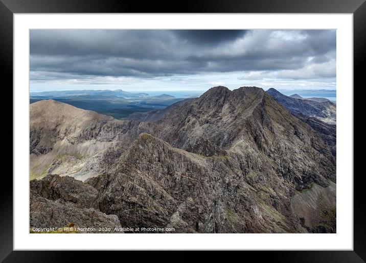 Looking north along the Black Cuillin ridge.  Framed Mounted Print by Phill Thornton